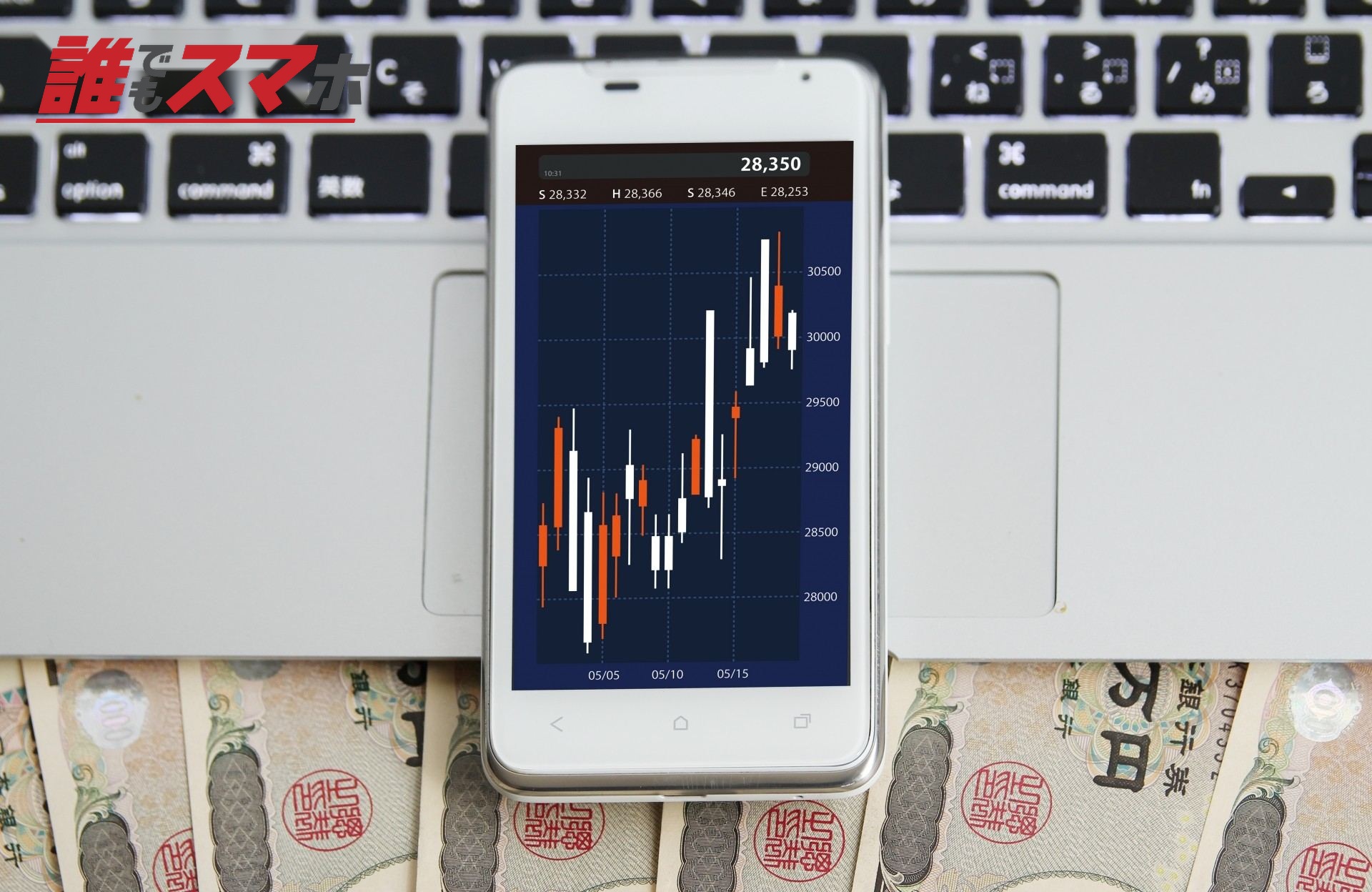 スマホと株価チャートと日本円