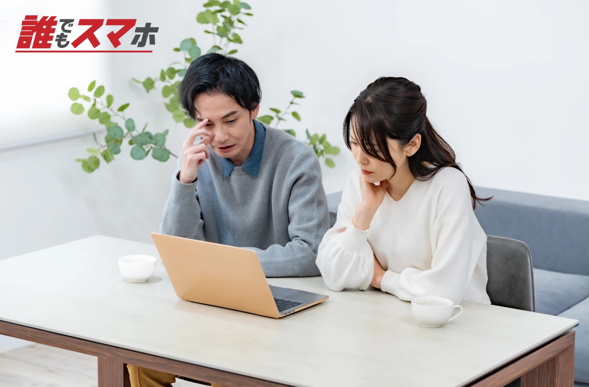 パソコンを前に座る男女